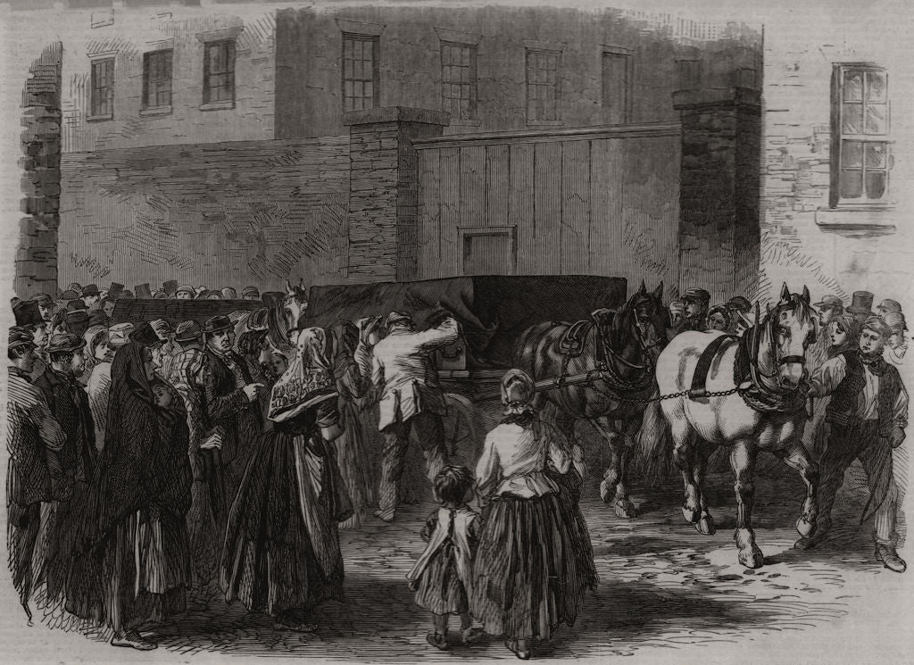 The flood at Sheffield: Burial of the unclaimed dead. Yorkshire 1864 old print